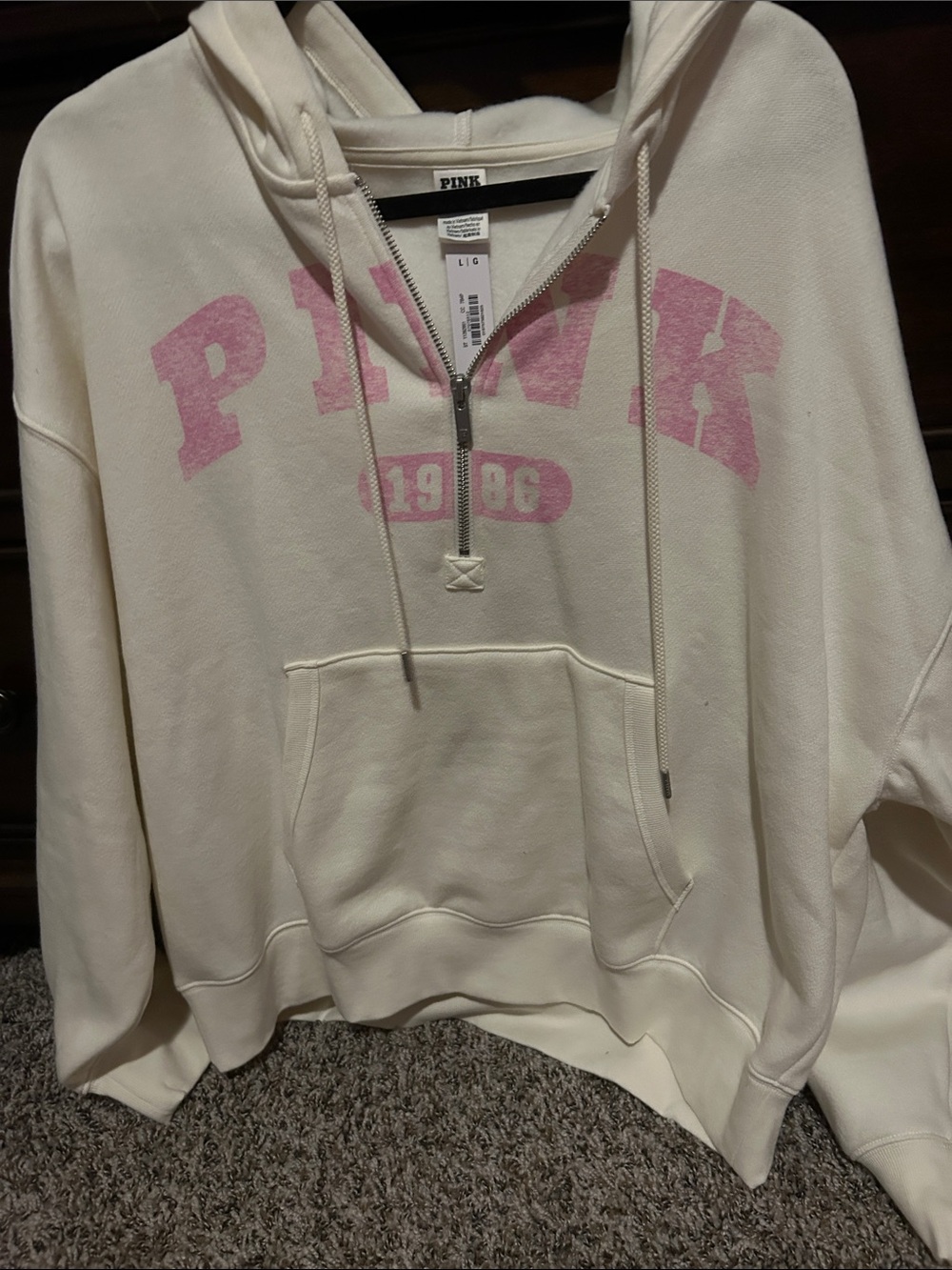 PINK Victoria's Secret Cream Half-Zip Hoodie with Pink Logo